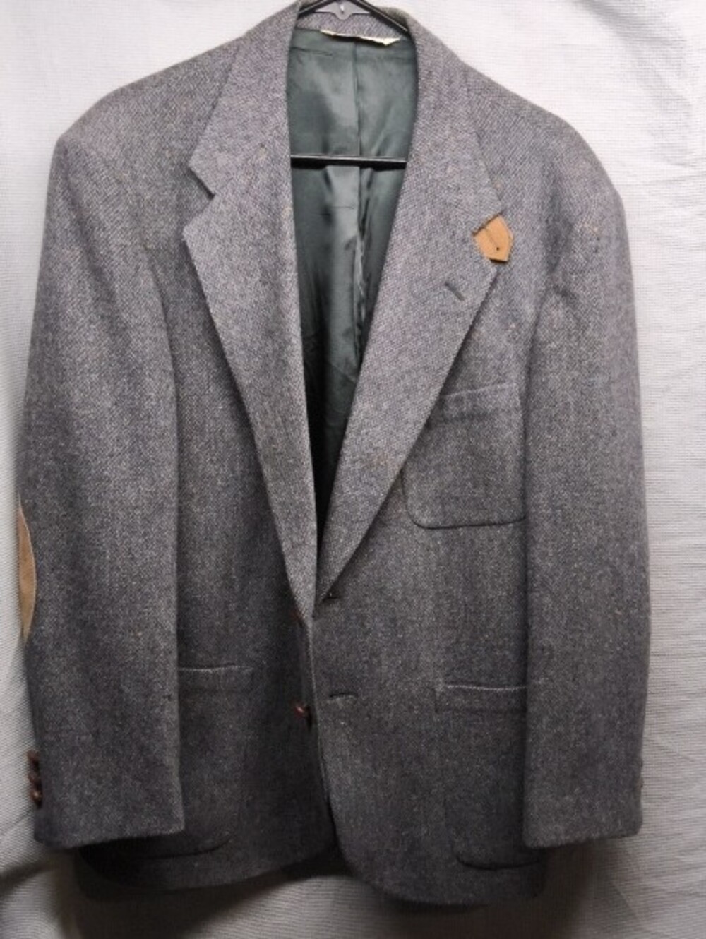Vintage USA Made Men’s Gray Tweed Blazer Leather Elbow Patch Ivy Preppy
